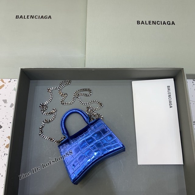 Balenciaga專櫃爆款手提女包 巴黎世家鱷魚紋星空藍mini Hourglass沙漏包 fyj1001